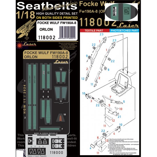 1/18 Focke-Wulf Fw190A-8 (Orlon) Seatbelts (laser)