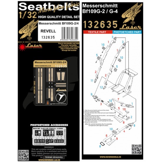 1/32 Messerschmitt Bf109G-2/4 Seatbelts (laser) & PE Detail Sets for Revell kits