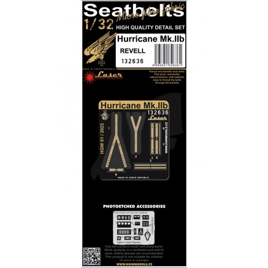 1/32 Hawker Hurricane Mk.IIB Textile Seatbelts for Revell kits (laser)