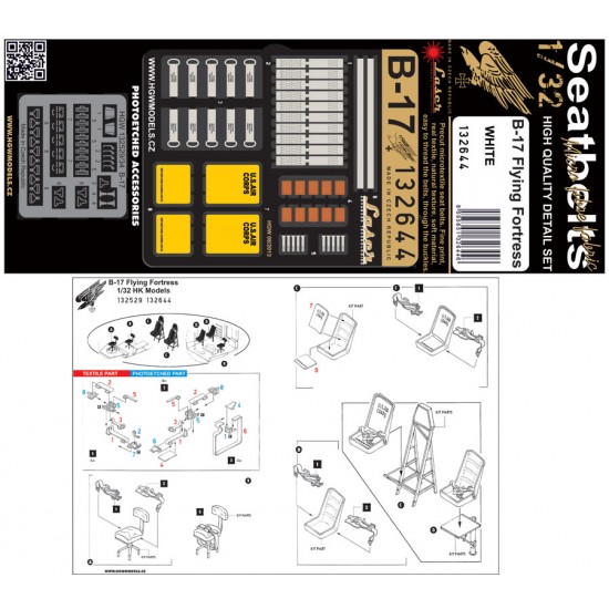 1/32 B-17 (White) Seatbelts for HK Models [pre-cut (laser)]