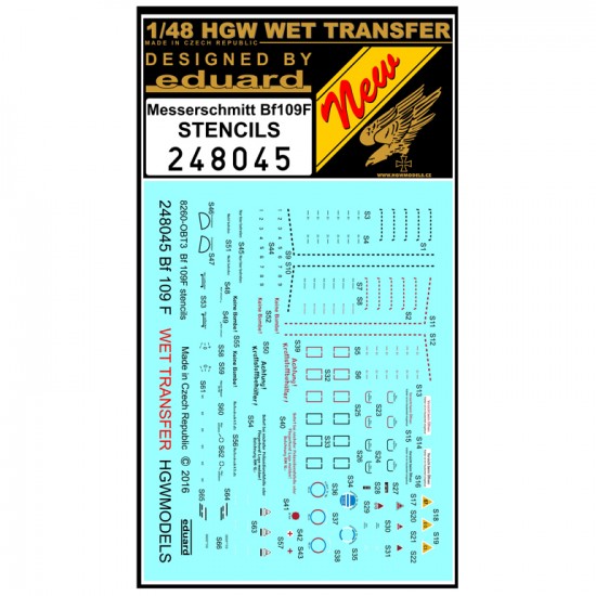 1/48 Messerschmitt Bf 109F Stencils (water-slide decals)