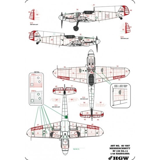 1/48 Messerschmitt Bf 109G-6 Positive Rivets for Hasegawa kit (Complete Set)