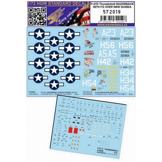 1/72 Republic P-47D Thunderbolt Razorback 58th FG Over New Guinea Standard Decals