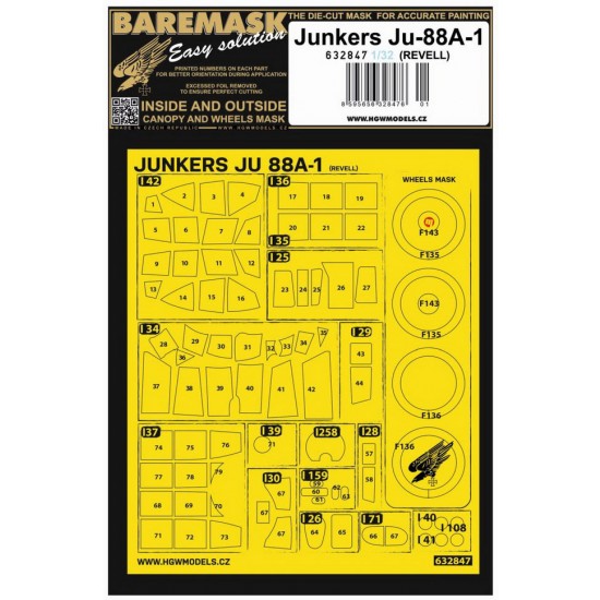 1/32 Junkers Ju-88A-1 Bomber Masking for Revell kits