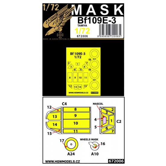 1/72 Messerschmitt Bf 109E-3 Masking for Tamiya kits