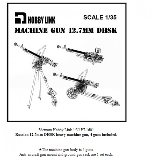 1/35 12.7mm DShK Heavy Machine Gun (4pcs) Hobby Link HL1601