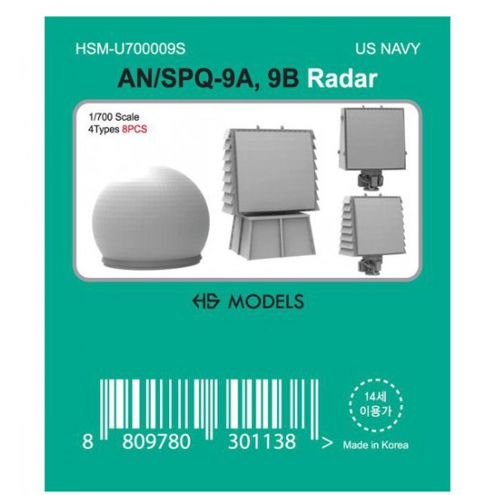 1/700 USN AN/SPQ-9A, 9B Radar (4 types, 8pcs)