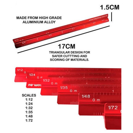 Model Scale Ruler for 1/12, 1/24, 1/32, 1/35, 1/48, 1/72 (Length 17cm)