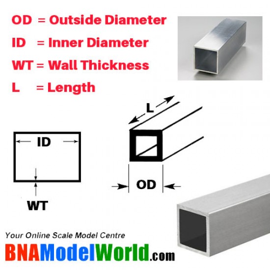 Square Aluminum Tube - OD: 2.38mm, WT: 0.355mm, L: 305mm