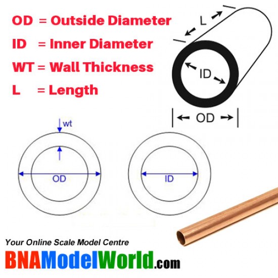 Round Copper Tube - OD: 2.38mm, L: 304.8mm, WT: 0.3556mm (3pcs)