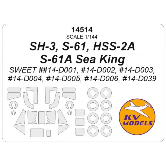 1/144 US SH-3, S-61, HSS-2A, S-61A Sea King Canopies and Wheels Masks for Sweet