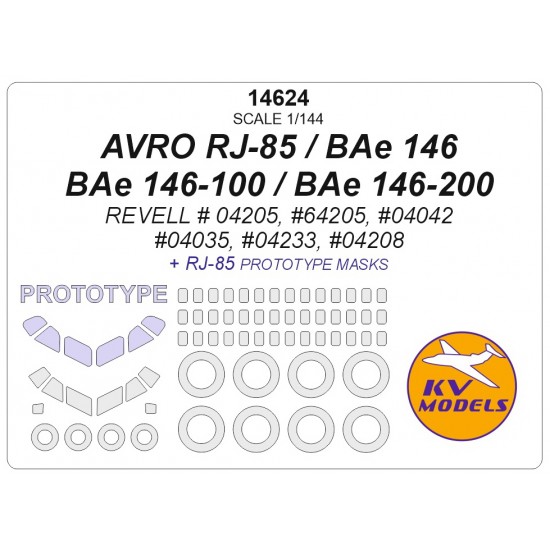 1/144 Avro RJ-85/Bae 146/Bae 146-100/Bae 146-200& RJ-85 Prototype Masking for Revell kits