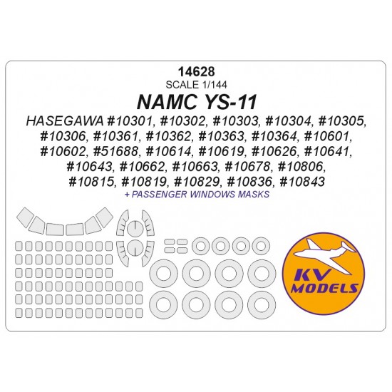 1/144 Namc YS-11 Masking w/Passenger Windows & Wheels Masking for Hasegawa kits