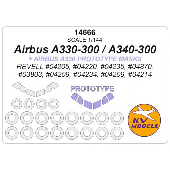 1/144 Airbus A330-300 & 330 prototype Masks for Revell w/Wheels Masks