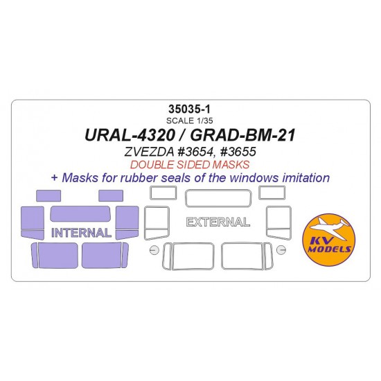 1/35 URAL-4320/GRAD-BM-21 Double-sided Paint Masking for Zvezda #3654/3655