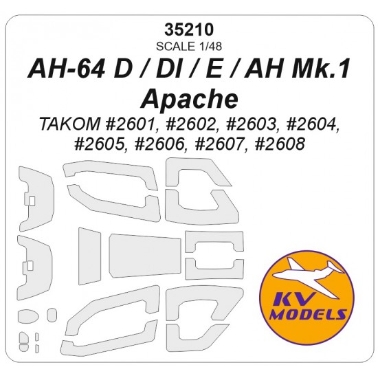 1/35 US AH-64 D / DI / E / AH Mk. 1 Apache Canopies Masks for Takom ...