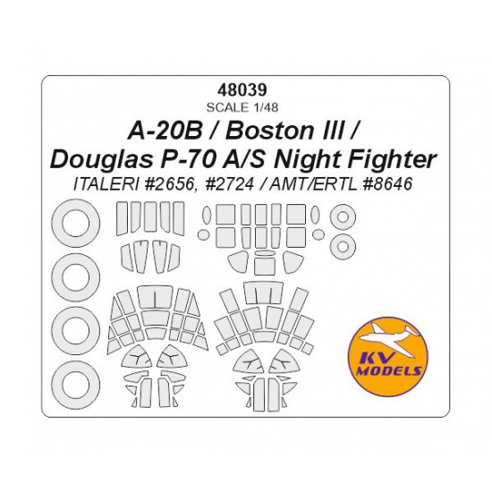 1/48 A-20B/Boston III/Douglas P-70 A/S Night Fighter Masking for Italeri /AMT/ERTL #8646