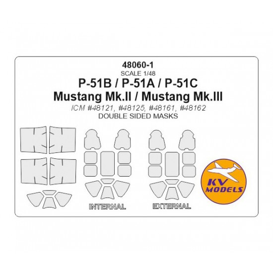 1/48 P-51B/A/C/Mustang Mk.II/III Double-sided Masking for ICM kits