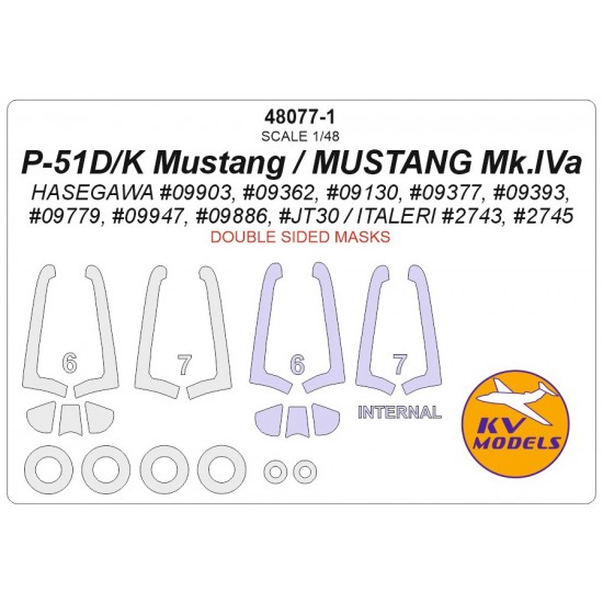 1/48 P-51D/K Mustang Mk.IVa Masks for Hasegawa / Italeri w/Wheels Masks (Double sided)