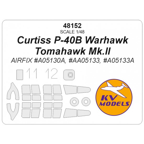 1/48 US Curtiss P-40B Warhawk/Tomahawk Mk.II Canopies n Wheels Masks for Airfix