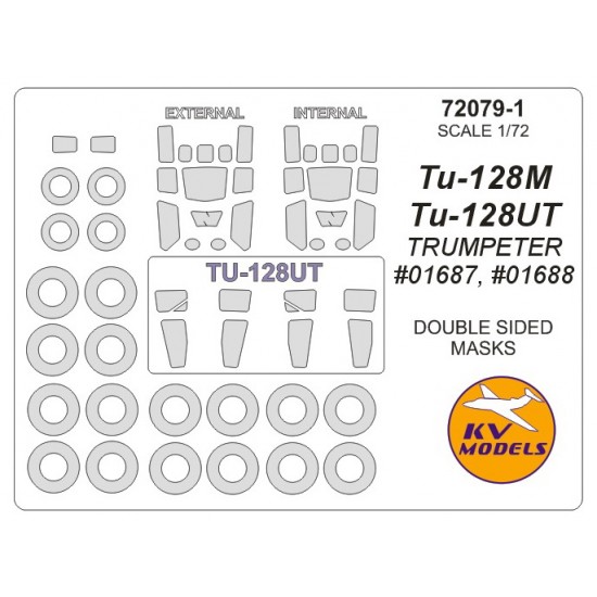 1/72 Tu-128M/Tu-128UT Double sided Masking w/Wheels Masks for Trumpeter #01687, #01688