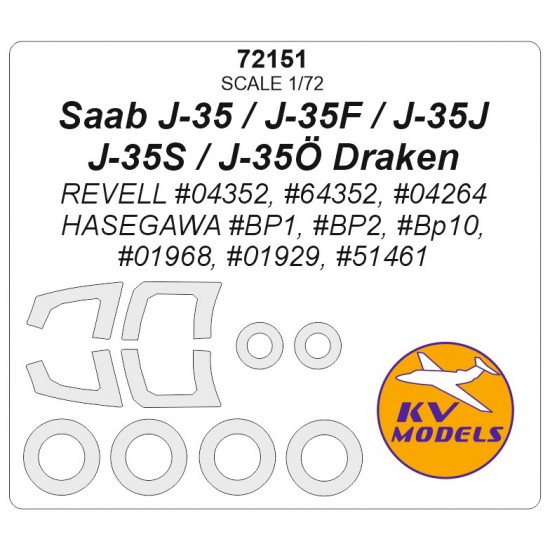 1/72 Saab J-35/J-35F/J-35J/J-35S/J-35o Draken Masking for Revell/Hasegawa