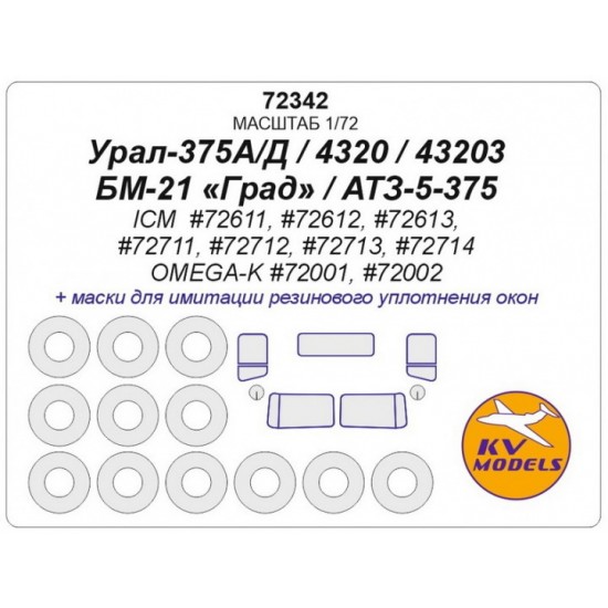 1/72 Ural-375A/D, 4320, 43203, BM-21 Grad, ATZ-5-375 Masking for ICM/OMEGA-K kits