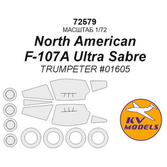 1/72 North American F-107A Ultra Sabre Masking w/Wheels Masks for Trumpeter #01605