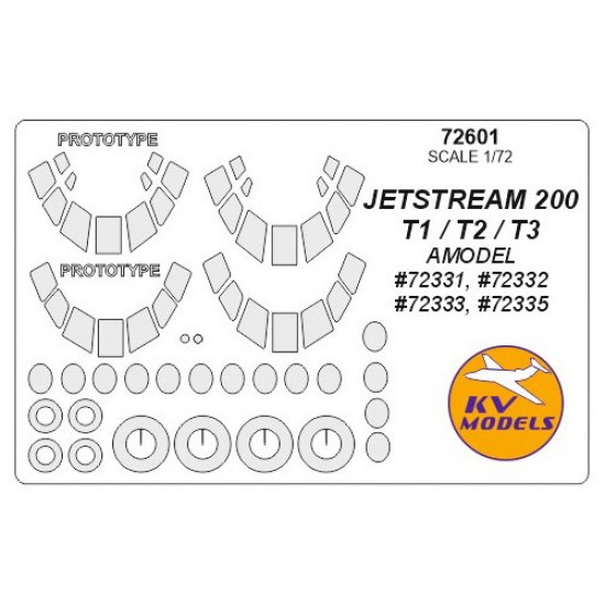 1/72 JetStream 200,  T1/T2/T3 Masking for Amodel #72331, #72332, #72333, #72335