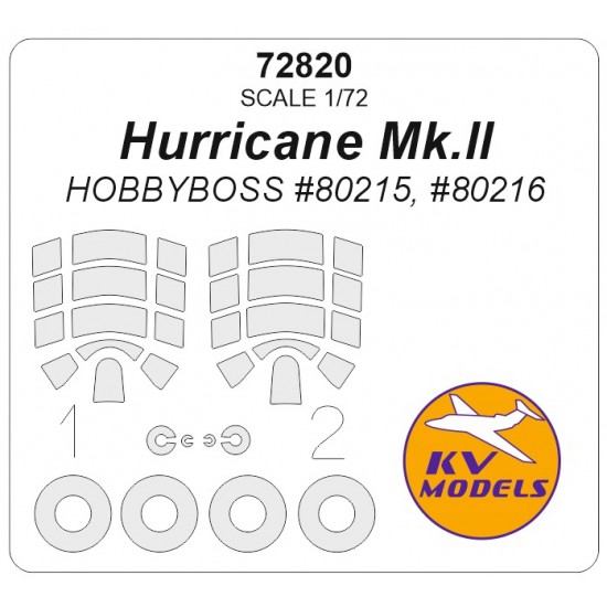 1/72 GB Hurricane Mk.II Canopies and Wheels Masks for Hobbyboss kits