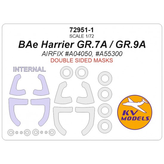 1/72 GB BAe Harrier GR.7A / 9A Canopies n Wheels Masks for Airfix (double-side)