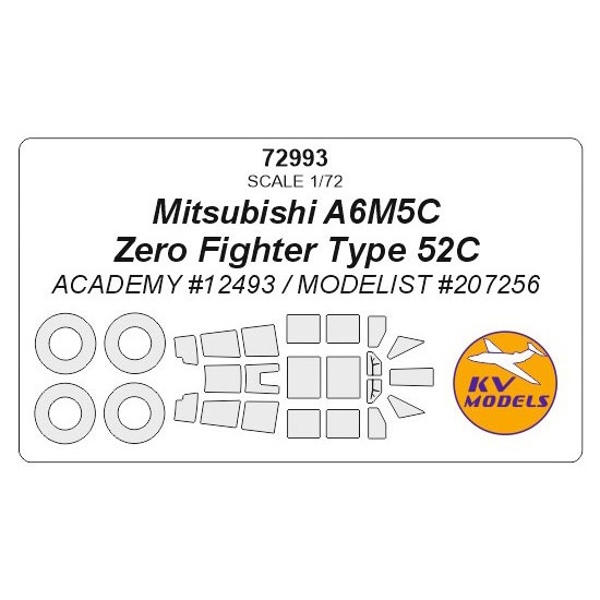 1/72 Mitsubishi A6M5C Zero Fighter Type 52C Masking for Academy #12493 Modelist #207256