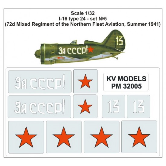 1/32 I-16 Type 24 Stencil Mask - 72d Mixed Regiment, Northern Fleet Aviation 1941 (ICM)