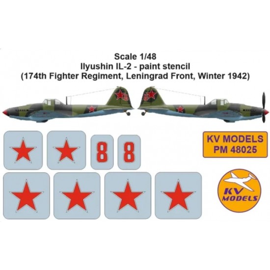 1/48 IL-2 Stencil Masks for 174th Fighter Regiment, Leningrad Front,Winter 1942 (Zvezda)