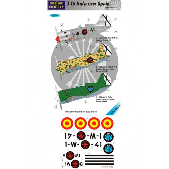 1/48 I-16 over Spain 3 Decal Options for Eduard kit