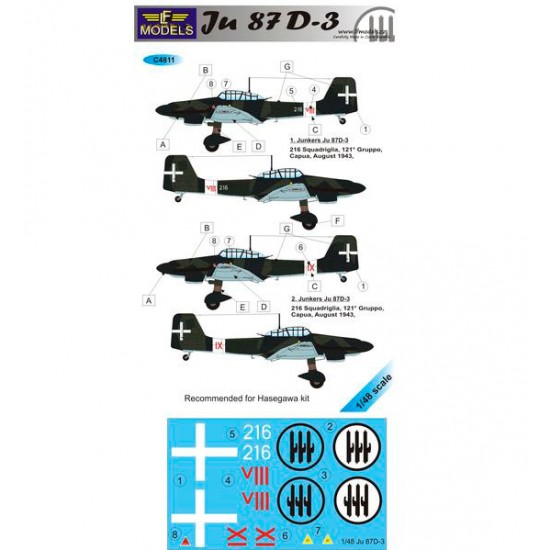 1/48 Junkers Ju87D-3 Italy 2 Decal Options for Hasegawa kit