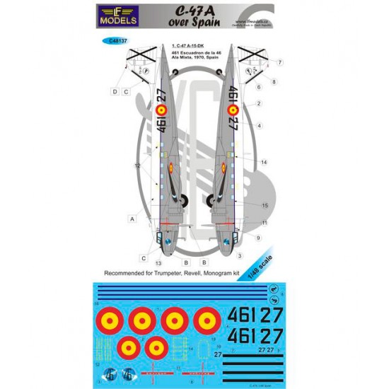 1/48 Douglas C-47A 1 Decal Option for Trumpeter/Revell/Monogram kit