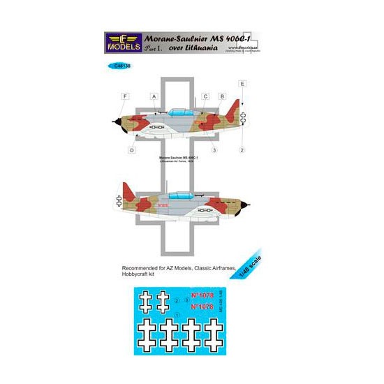 1/48 MS-406 over Lithuania Decal for AZ Models/Clasic Airframes/Hobbycraft kit