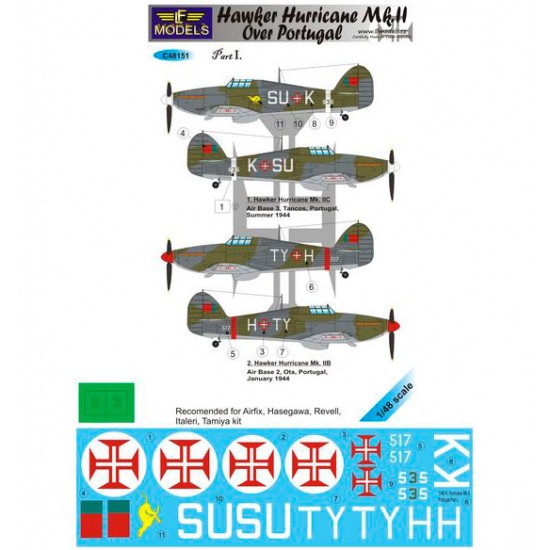 1/48 Hawker Hurricane Mk.II over Portugal Part I. Decal for Airfix/Hasegawa