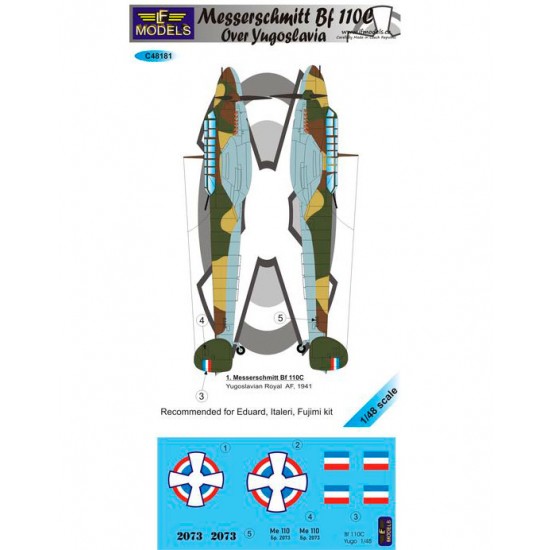 1/48 Messerschmitt Bf 110C over Yugoslavia Decal for Eduard/Italeri/Fujimi