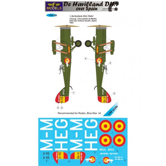 1/48 De Havilland DH.4 over Spain 1 Decal Option for Roden/Blue Max kit.