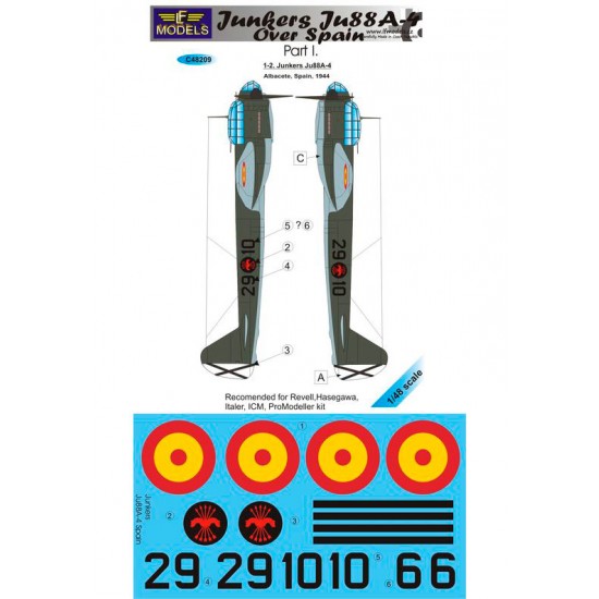 1/48 Junkers Ju 88A-4 over Spain part 1 Decal for Italeri/ICM/Revell/Hasegawa/Promodeller