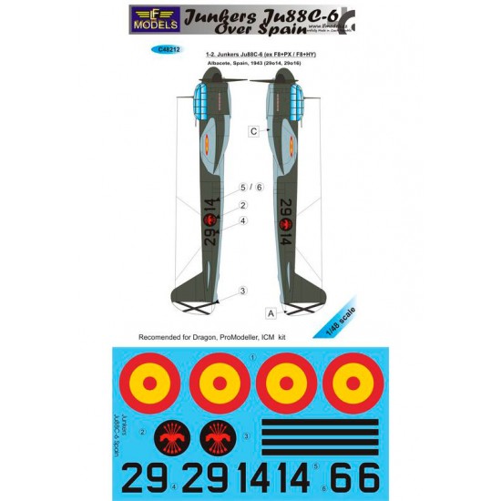 1/48 Junkers Ju 88C-6 over Spain 2 Decal Options for ICM/Dragon/Promodeller kit