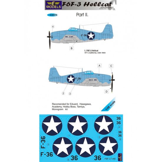 1/48 F6F-3 Hellcat part II. 1 Decal Option for Eduard/Hasegawa kit.