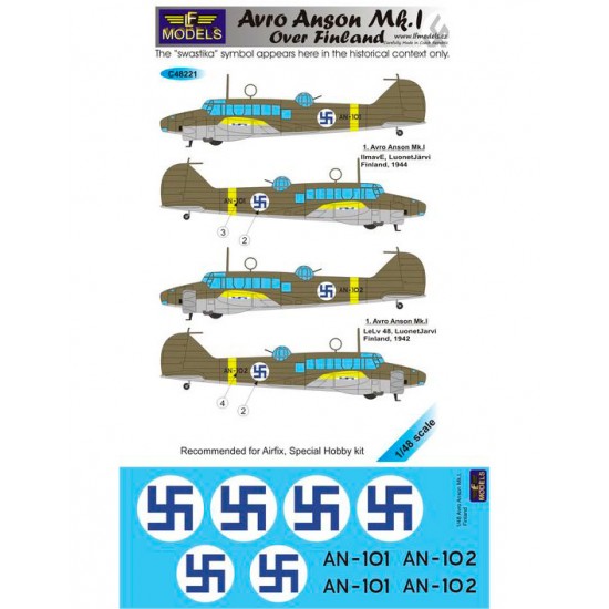 1/48 Avro Anson Mk.I. over Findland Decal for Airfix/Special Hobby kit.