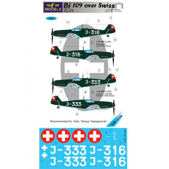 1/48 Bf 109 over Swiss IV. 2 Decal Options for Airfix/Tamiya/Hasegawa kit