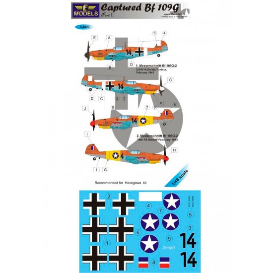 1/48 Captured Bf 109G Part I. 2 Decal Options for Hasegawa kit