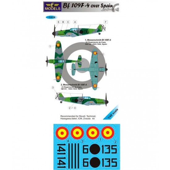 1/48 Bf 109F-4 over Spain Decal for Revell/Techmod/Hasegawa/Italeri/ICM/Zvezda