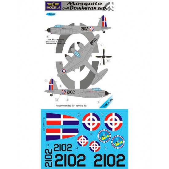 1/48 Mosquito over Dominican rep. 1 Decal Option for Tamiya kit