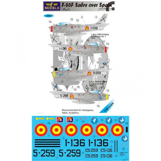 1/48 N.A. F-86F Sabre over Spain part I. Decal for Hasegawa/Italeri/Academy kit